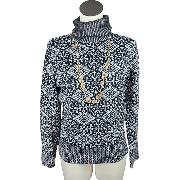 Talbots Sweaters - Talbots Women's Black & White Cotton Turtle Neck Long Sleeve Pullover Sweater M
